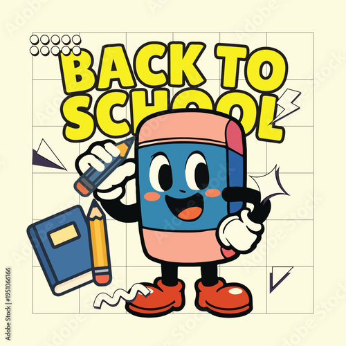 retro character back to schoole cute for kid 