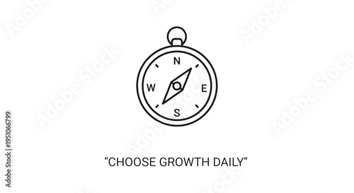Compass pointing to growth, "Choose Growth Daily" quote, motivational concept