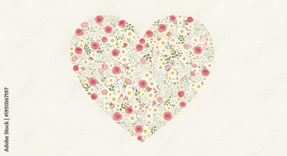 Fototapeta premium A heart shape made of colorful flowers on a white background