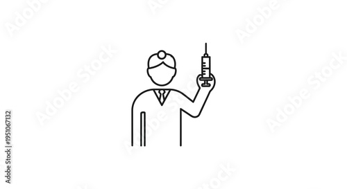 Doctor holding syringe icon, medical healthcare concept, vaccination symbol, simple line art