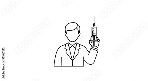 Doctor holding syringe, medical injection icon, healthcare concept