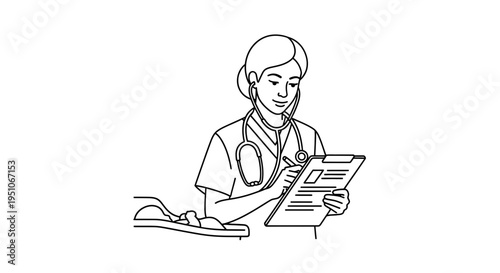 Doctor with Stethoscope Examining Patient and Writing Notes on Clipboard