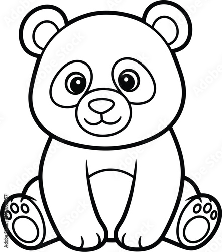 Adorable black and white cartoon baby panda bear sitting simply waiting to be colored by children