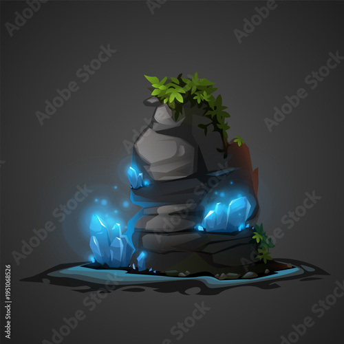 Piece of rock with blue crystals. Vector illustration.