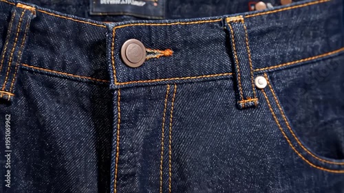 Denim Jeans and Jackets Displayed on Mannequins and Stacked on White Surface