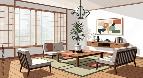 Modern living room interior with minimalist furniture and natural light