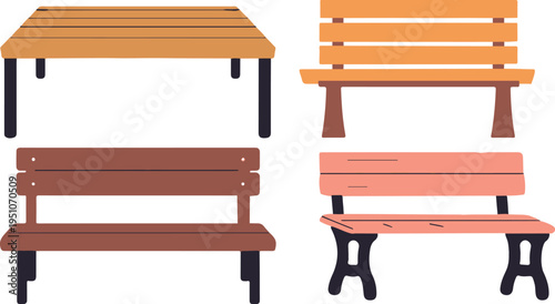 Landscape Architecture Elements - Park Seating and Courtyard Benches Isolated.eps