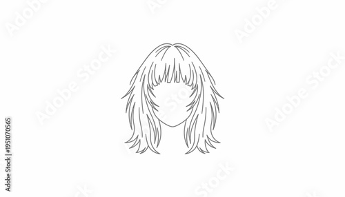 Black and White Line Art Drawing of a Shaggy Layered Hairstyle with Bangs