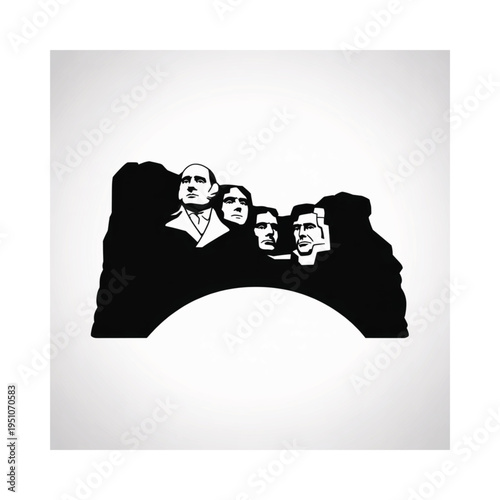 Mount Rushmore national memorial in a stark black and white design