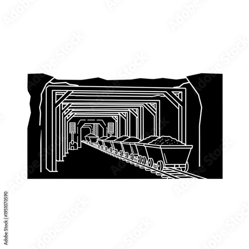 Coal Mine Interior - Tunnels, Carts, and Underground Mining Scene.