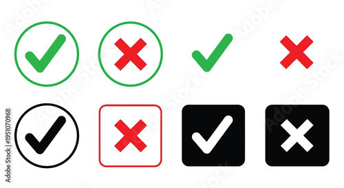 Various checkmark and cross symbols in different styles and colors