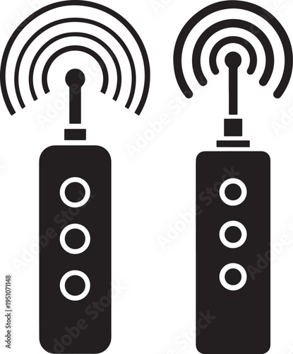 Two black silhouette remote controls with radio waves icons, wireless device signals, Remote Control, Device Icon, Signal Icon