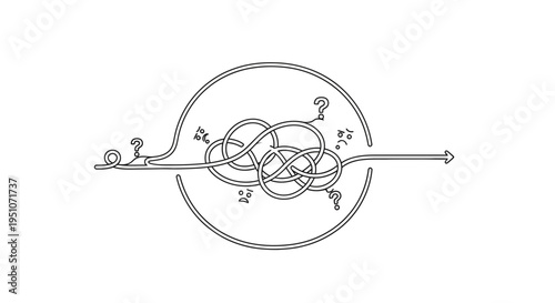 Tangled line representing complex problem, confusion, and solution path