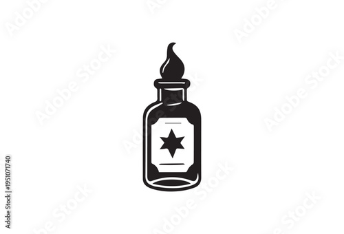 Vector black ink bottle icon with star label