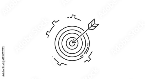 Target with Arrow and Gear Icon: Business Strategy, Goal Achievement, and Precision Engineering Concept