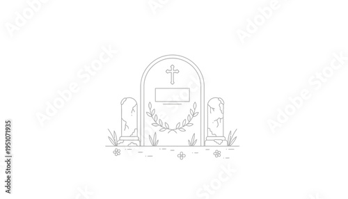 Tombstone with Cross and Laurel Wreath, Cemetery, Grave, Memorial