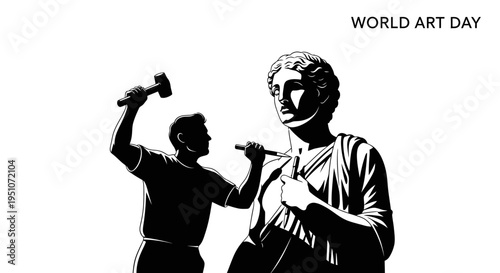 Vector illustration of artist sculpting statue for World Art Day