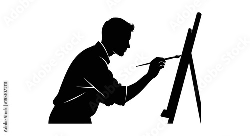 Black silhouette of a man painting on an easel vector