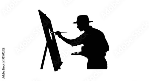 Silhouette of painter at work on canvas vector
