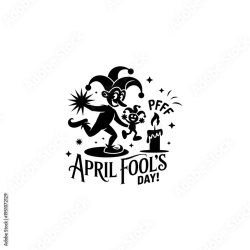 April Fools Day jester prank design, funny cartoon clown character playful celebration vector illustration isolated