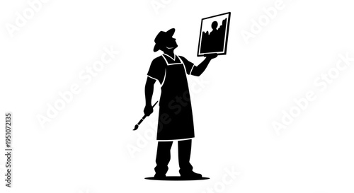 Vector silhouette of a painter holding artwork