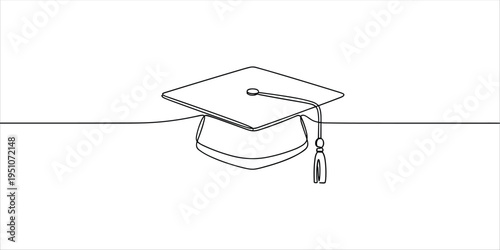 Graduation Cap Line Art Vector. Graduation cap line art vector with academic hat minimal outline education illustration