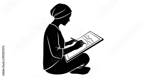 Vector illustration of a person drawing on a paper
