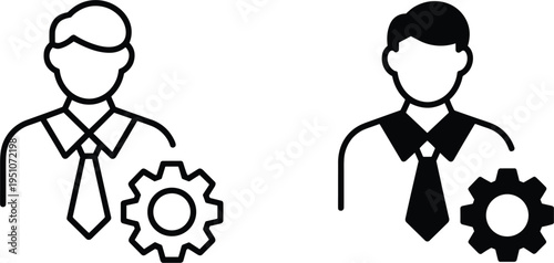 Professional businessman vector icon, employee with gear symbol for technical management and corporate settings