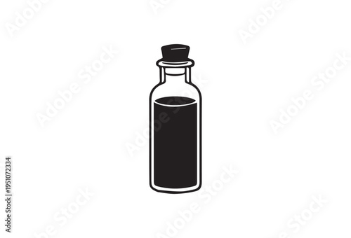 Vector illustration of a single glass bottle with black liquid