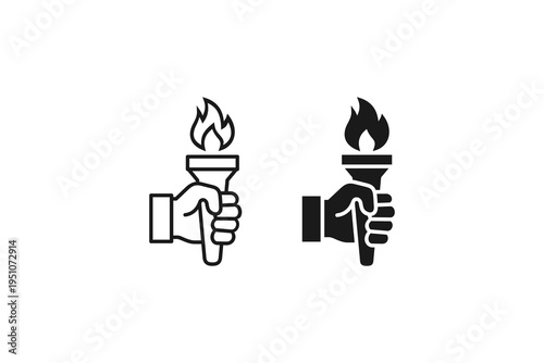 Hand holding burning torch icon for freedom