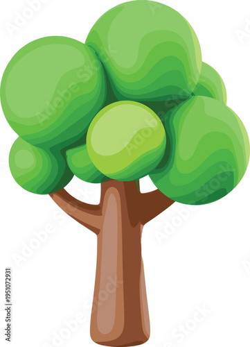 3D cartoon green tree icon, stylized nature plant illustration, minimal forest element for game assets, environment design, isolated