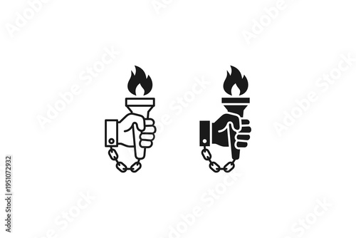 Chained hand holding torch icon for human rights