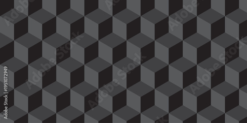 Black cube seamless creative cubic decoration triangle wall and wallpaper textile vector square tile, mosaic endless repeat hexagon metal texture background.