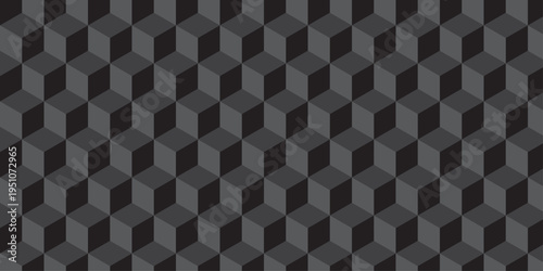 Black cube seamless creative cubic decoration triangle wall and wallpaper textile vector square tile, mosaic endless repeat hexagon metal texture background.