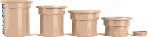 3D pipe connectors set, cylindrical plastic tubes different sizes, plumbing fittings collection, industrial components, minimal design isolated on background