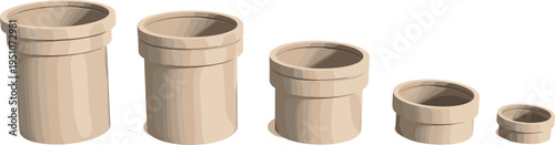 3D PVC pipe connectors set, cylindrical plumbing fittings different sizes, plastic drainage tubes collection, industrial components, minimal isolated background design