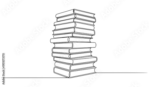 A minimalist line art illustration of a stack of books in a simple design