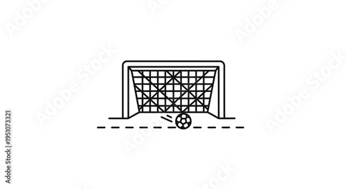 Soccer goal with ball crossing the line, minimalist line art icon, sport concept
