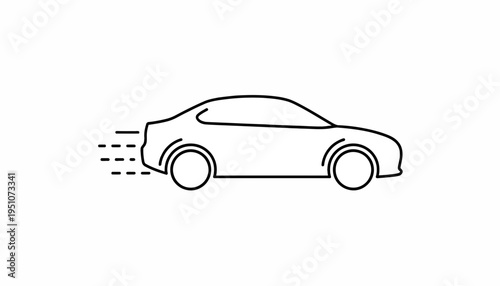 Speeding Car Icon, Motion Lines, Fast Transportation, Minimalist Vector Art