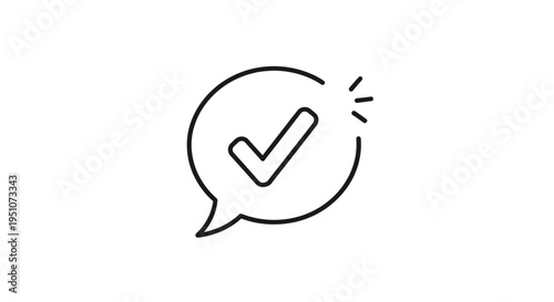 Speech bubble with check mark icon, concept of confirmation, success, agreement, and positive feedback.