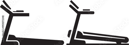 Two treadmill icons, exercise machines, fitness equipment silhouette vector set, showing flat and inclined positions for workout, Treadmill Icon, Exercise Machine