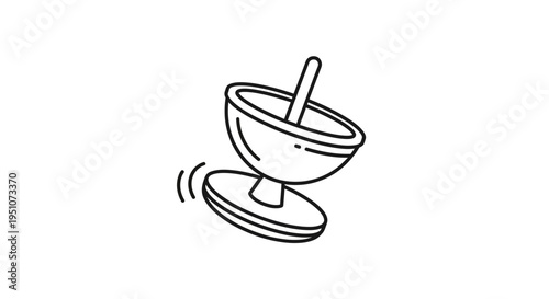 Spinning Top Toy Icon, Retro Game, Vintage Playtime, Isolated Black and White Line Art