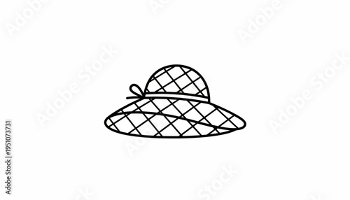 Simple Line Drawing of a Wide-Brimmed Hat with a Bow