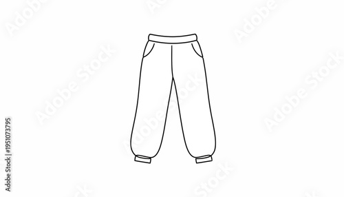 Simple line drawing of children's joggers pants with pockets and elastic waistband