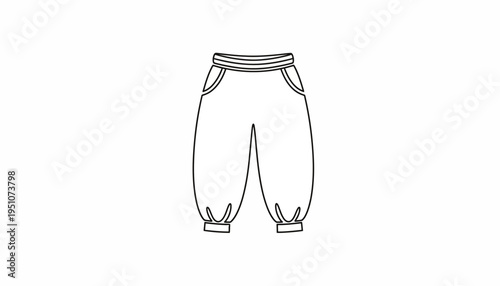 Simple line drawing of children's harem pants with elastic waistband and cuffs