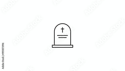 Simple Line Icon of a Gravestone with a Cross
