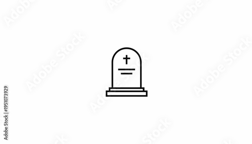 Simple Line Icon of a Tombstone with a Cross, Cemetery Symbol, Death Concept