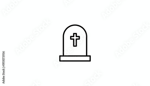 Simple Line Icon of a Tombstone with a Cross, Funeral Symbol, Vector Graphic