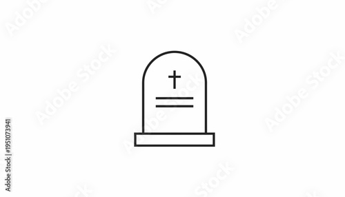 Simple Line Icon of a Tombstone with a Cross, Funeral Symbol