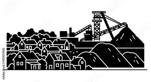 Coal Mining Town Silhouette - Industry, Community, and Resource Extraction.